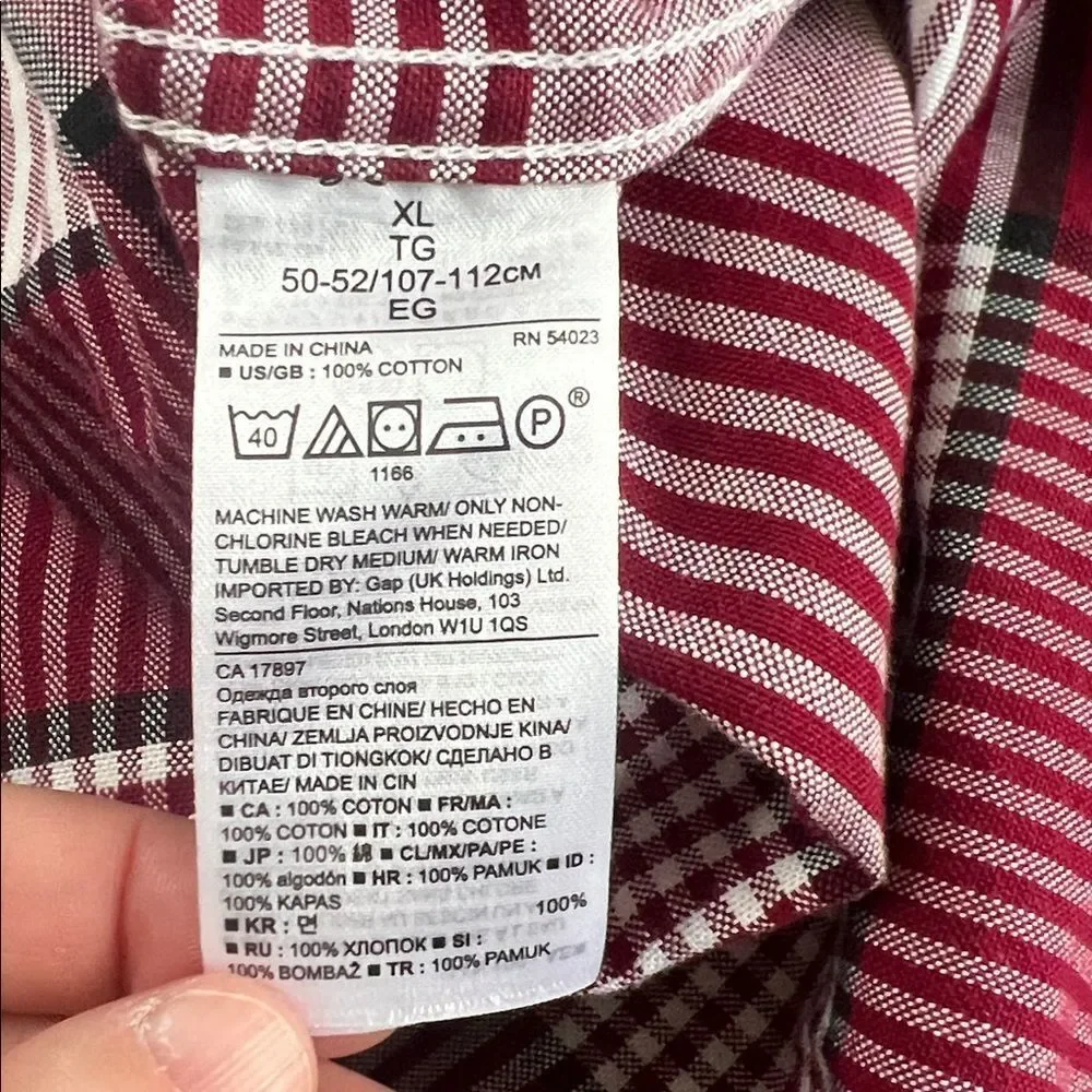 Banana Republic Grant Fit Stretch Oxford Button Down Red Plaid Size XL